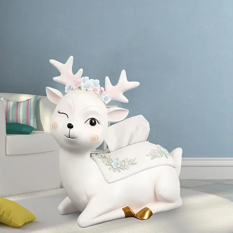 Creative Resin Sika Deer Tissue Box Living Room Decoration Sitting Paper Towel Tube Cartoon Animal Pumping Box Home Decoration