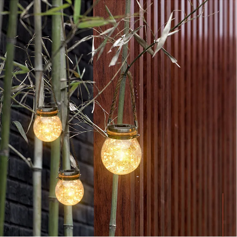 30 LEDs Solar Night Light Crack Ball Glass Jar Wishing Lamp Outdoor Garden Tree Decoration Light