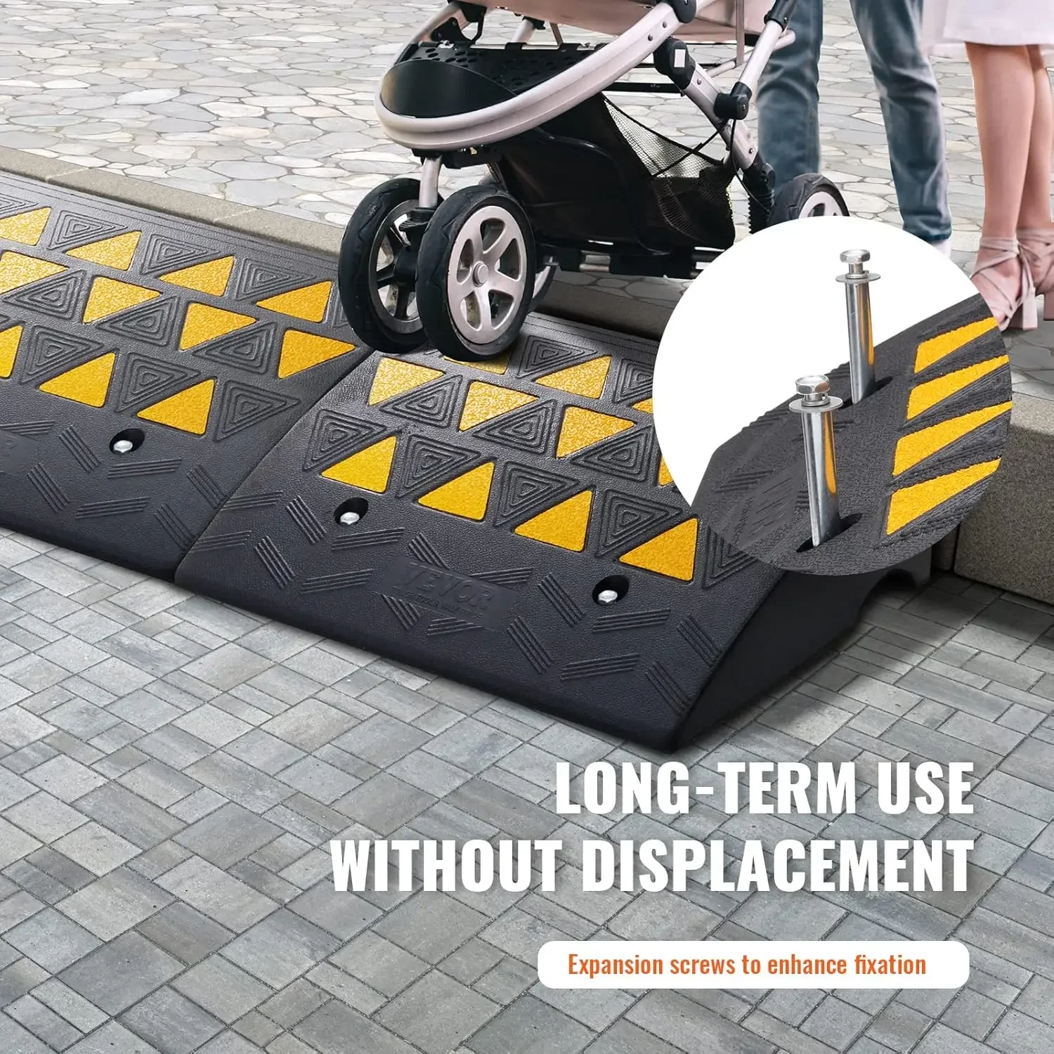 Rubber Curb Ramp, 6" Rise Height 2 Pack, Heavy-Duty 33069 lbs/15 T Capacity Threshold Ramps