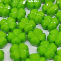 20pcs Acrylic solid Crystal Straight Hole Grass green Simplicity Four-Leaf Clover Beads 10mm for Phone Chain Necklace Bracelet