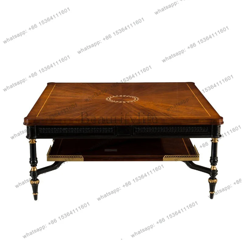 

English large coffee table mahogany square shell wood veneer parquet coffee table