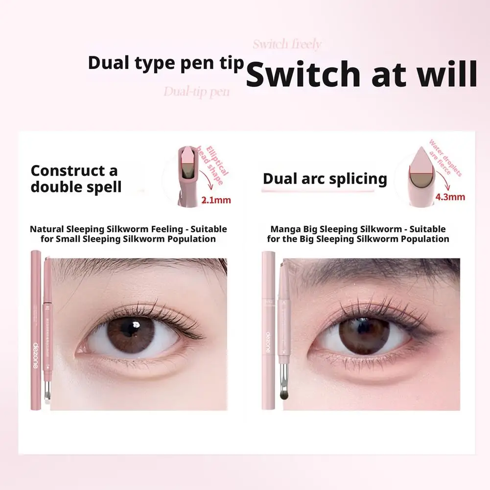 Dezone Two-in-one 2 Headed Silkworm Pen Brightens High-gloss Shadow Three-dimensional Comic Beauty Brown Peach Pink Silkworm Pen
