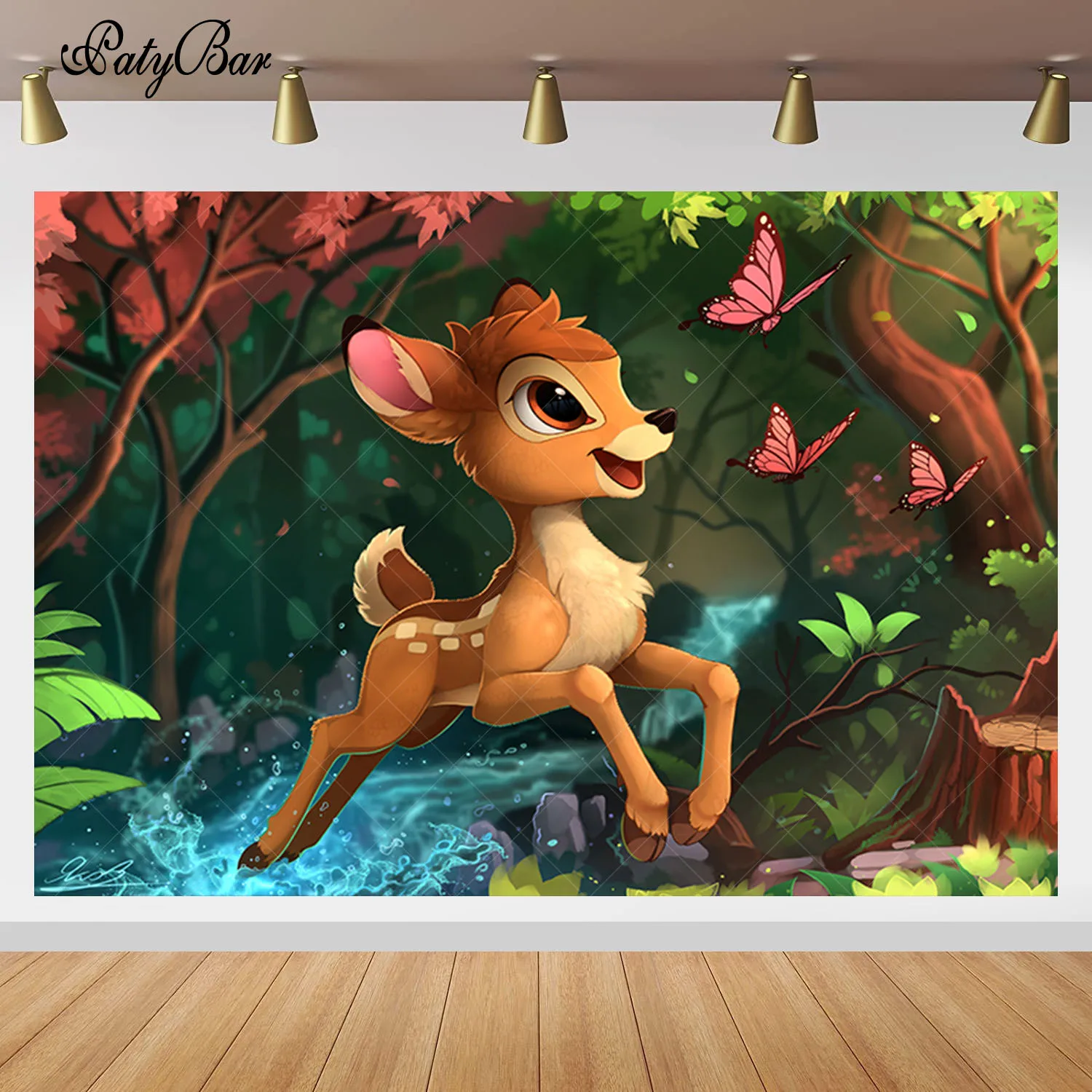 Disney Bambi Deer and Friend Backdrop Kids Birthday Background Polyester Vinyl Banner Party Decoration Props