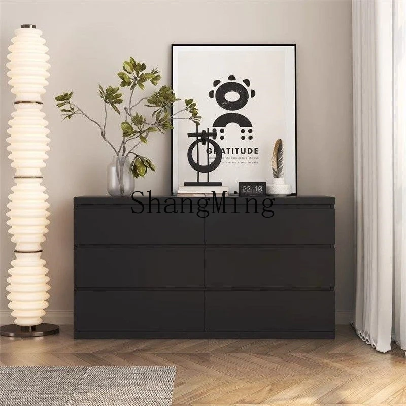 

FG modern solid bedroom living room drawer TV cabinet black chest of drawers