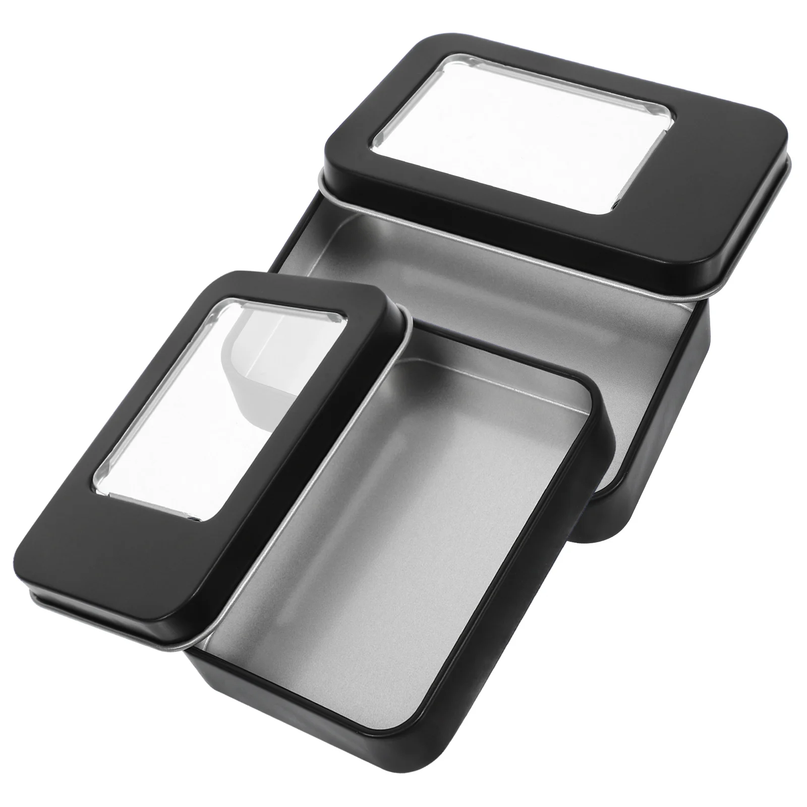 

2pcs Black 87x60x18mm Tin Boxes Window Portable Storage Jewelry Containers Frosted Edge Practical Gift Mini Tins
