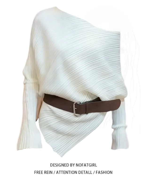 

plus Size Knitwear Asymmetric oulder Long Sve Women's Sle Ele Gentle High-End Feeling Sweater Commute Faion Kore...
