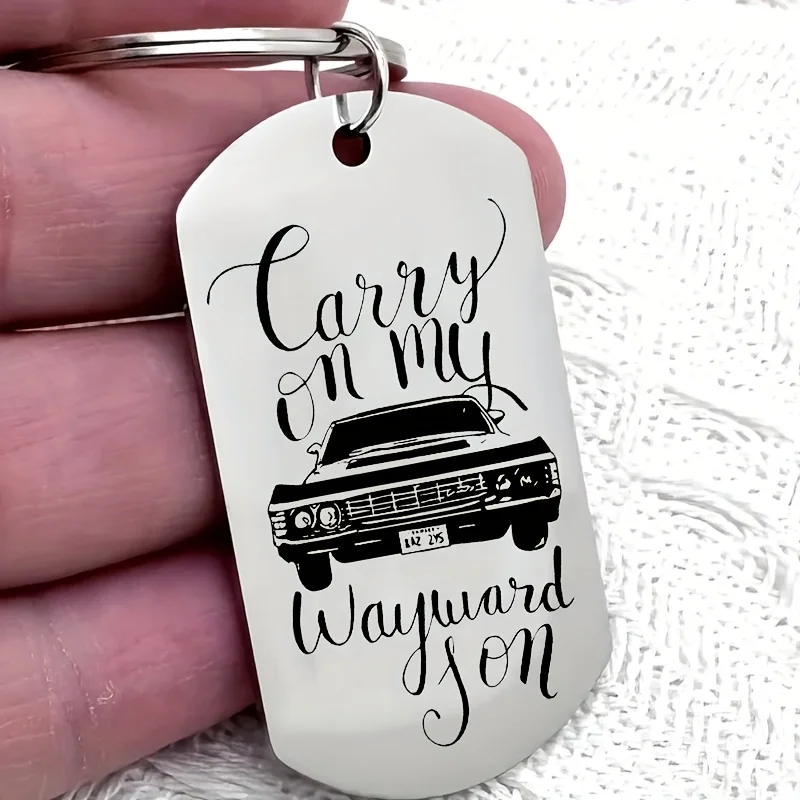 "Carry on My Wayward Son"، سلسلة مفاتيح من الفولاذ المقاوم للصدأ،" خارقة للطبيعة"، تصميم بنمط السيارة الكلاسيكي القديم، مثالي لإكسسوارات السيارة