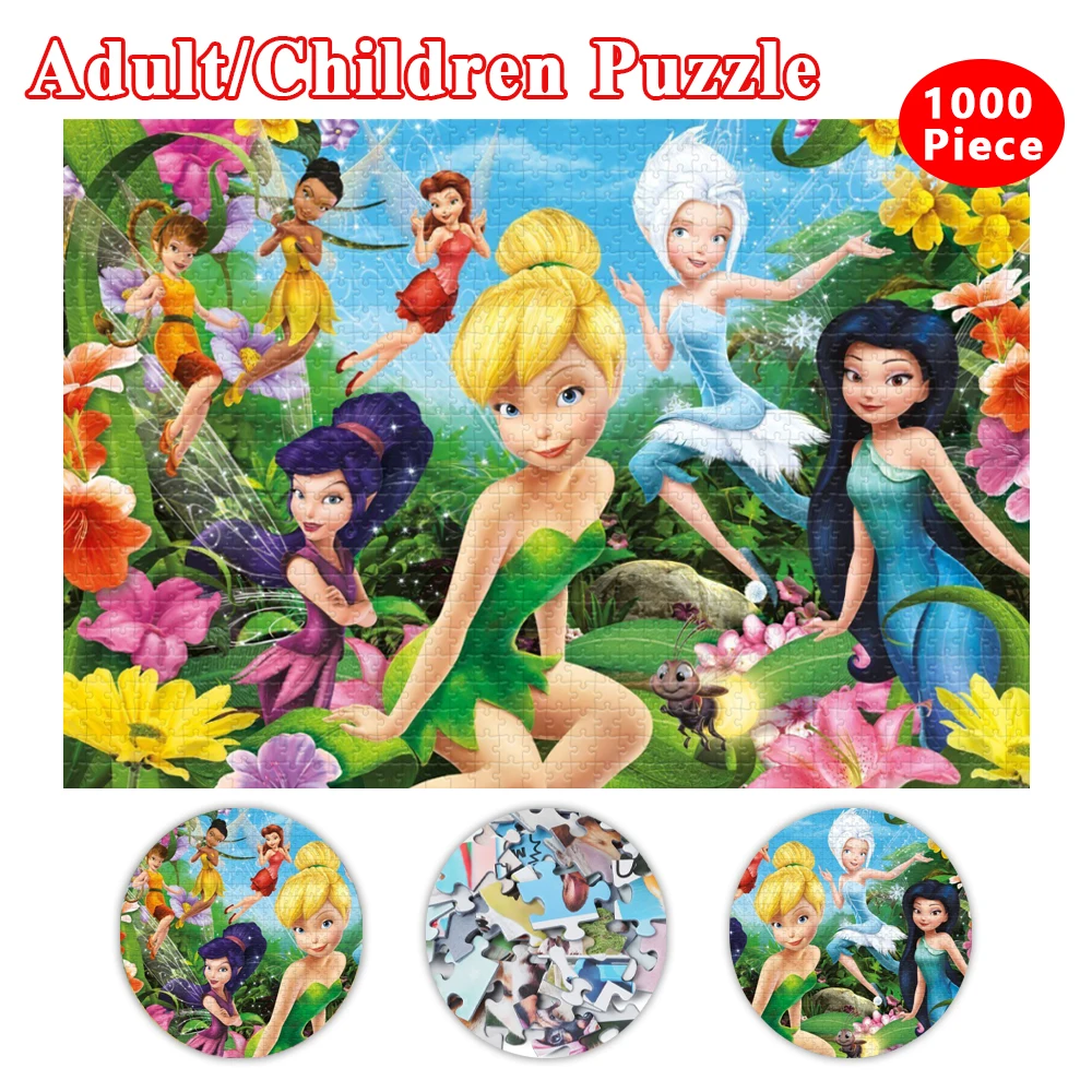 Tinker Bell Jigsaw Puzzle Disney Cartoon Thick Cardboard Puzzle 1000 Piece Puzzle for Adults Family Gifts Kid Educational Toys