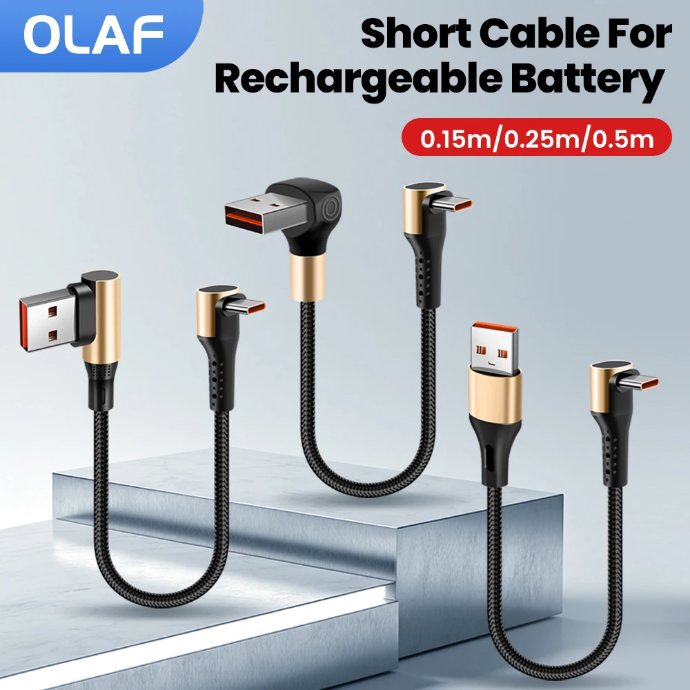 66W 0.15M 0.25M 0.5M Short Cable 90 Degree Elbow USB A To Type C Cable Fast Charging Wire For iPhone 15 16 Sumsung Power Bank