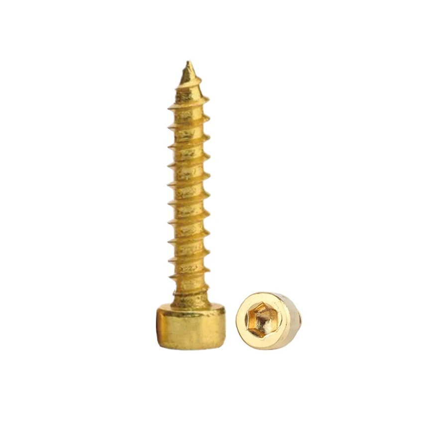 

M2 M3 M4 M5 M6 M8 Brass Plated Carbon Steel Golden Speaker Inner Hexagon Socket Cup Head Pointed Self-Tapping Wood Screw Bolt