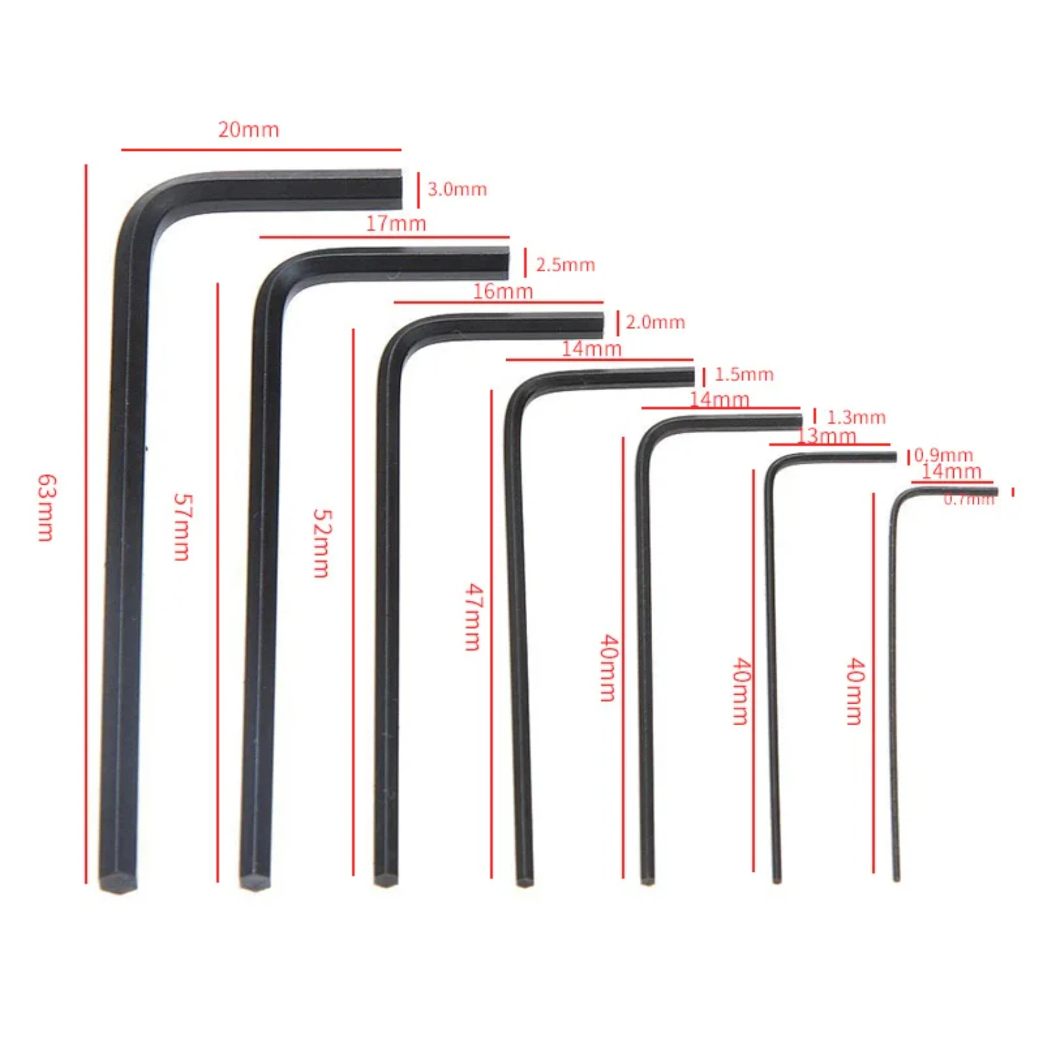 7Pcs 0.7/0.9/1.3/1.5/2/2.5/3mm Hexagon Allen Key Wrench Tools Set Bicycle Repair Tools Hand Repair Tools 0.7MM-3MM