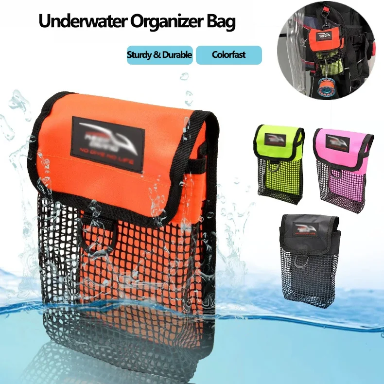 New Diving Drawing Reel Hanging Bags Flow Hook Mesh Bag Accessory Underwater Storage Packet Scuba Back Fly BCD Side Hanging