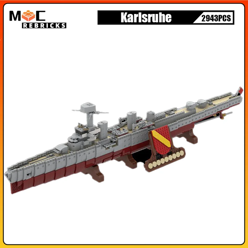 

WW2 Military Warship MOC-154827 Karlsruhe Battleship MOC Building Block German Light Cruiser Model Bricks Toys Kid Gifts