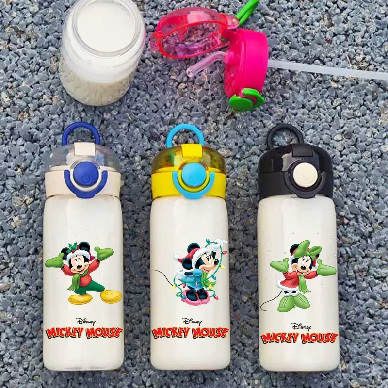 400ML Mickey Mouse Cartoon Small Capacity Plastic Water Cup Portable Straw Water Bottle Outdoor Sports Leak Proof Water Bottle