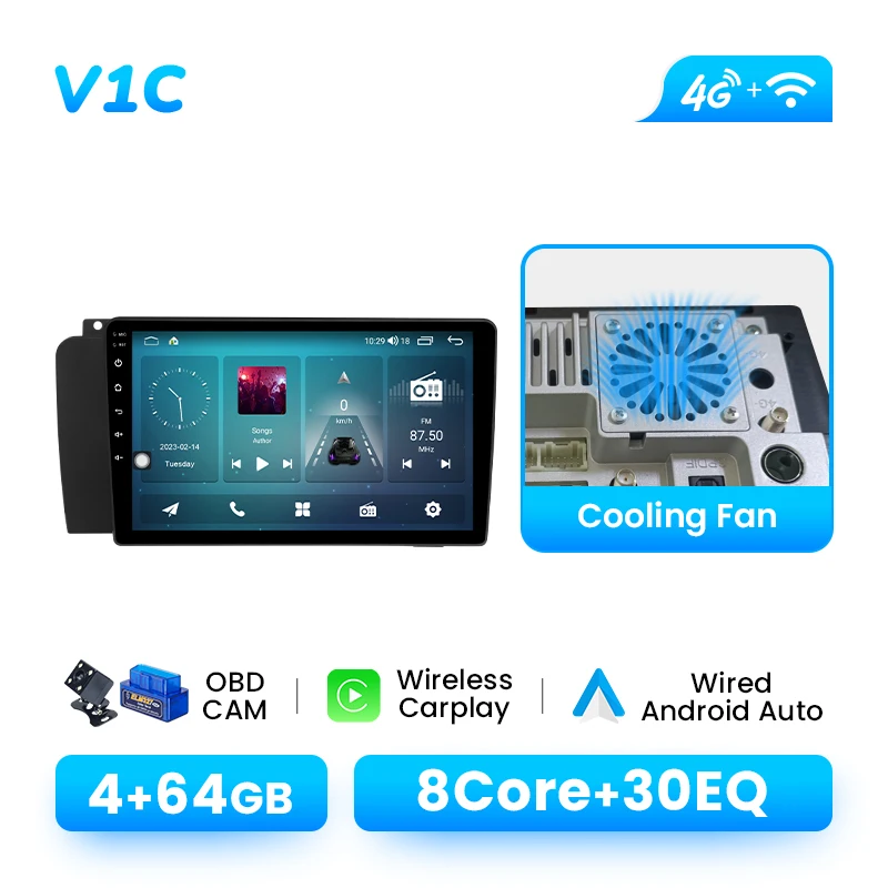 Draadloze CarPlay Android 14 Voor Volvo XC70 V70 S60 2000-2009 Radio Head Unit Auto Multimedia Speler navigatie 4G Wifi Stereo