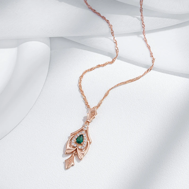 Kinel Hot 585 Rose Gold Color Pendant Necklace for Women Crystal Flower Green Natural Zircon Accessories Daily Vintage Jewelry