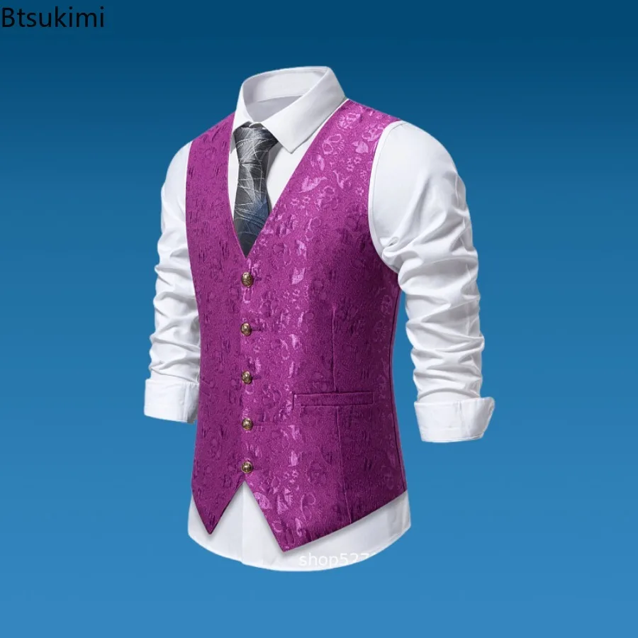 High-end Jacquard Suit Vest Men's Fashion Slim Tuxedo Vest Vintage Business Party Dress Vest Male Wedding Prom Luxury Waistcoats