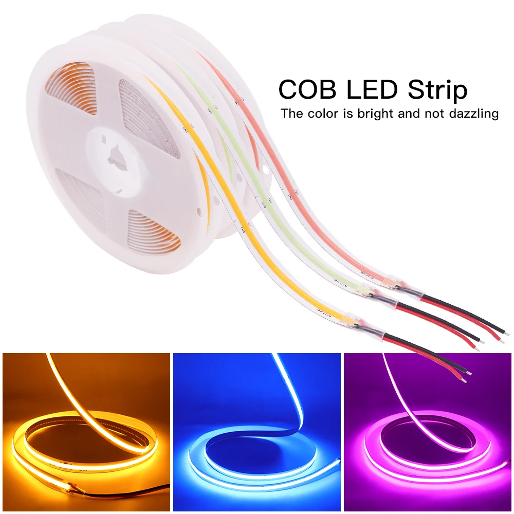 DC 12V 24V COB LED Strip Lights 5mm 8mm Width 320LEDs/m Flexible LED Tape Linear Light Red Blue Home Decor Lamp 1m 2m 3m 4m 5m