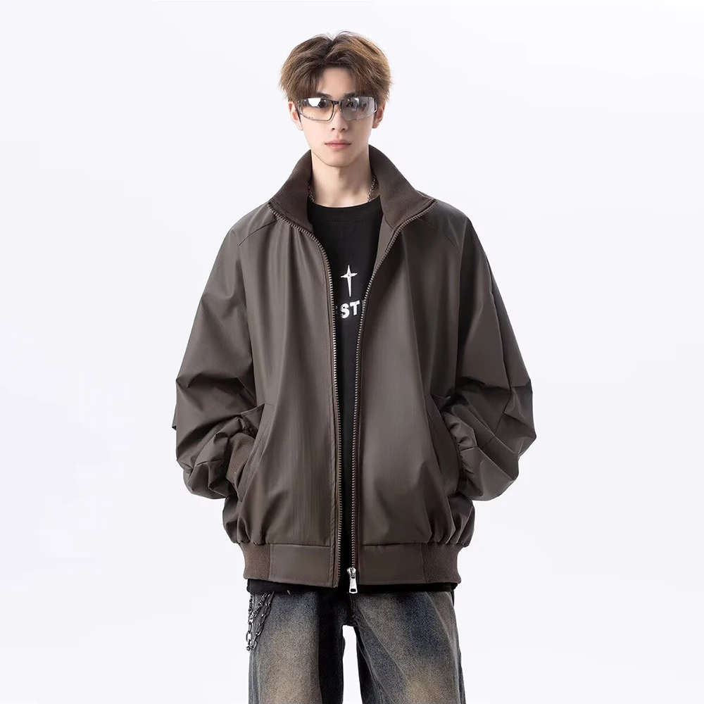 

Harrington stand-up collar flight jacket for men, a simple, loose and casual workwear versatile top for spring and autumn