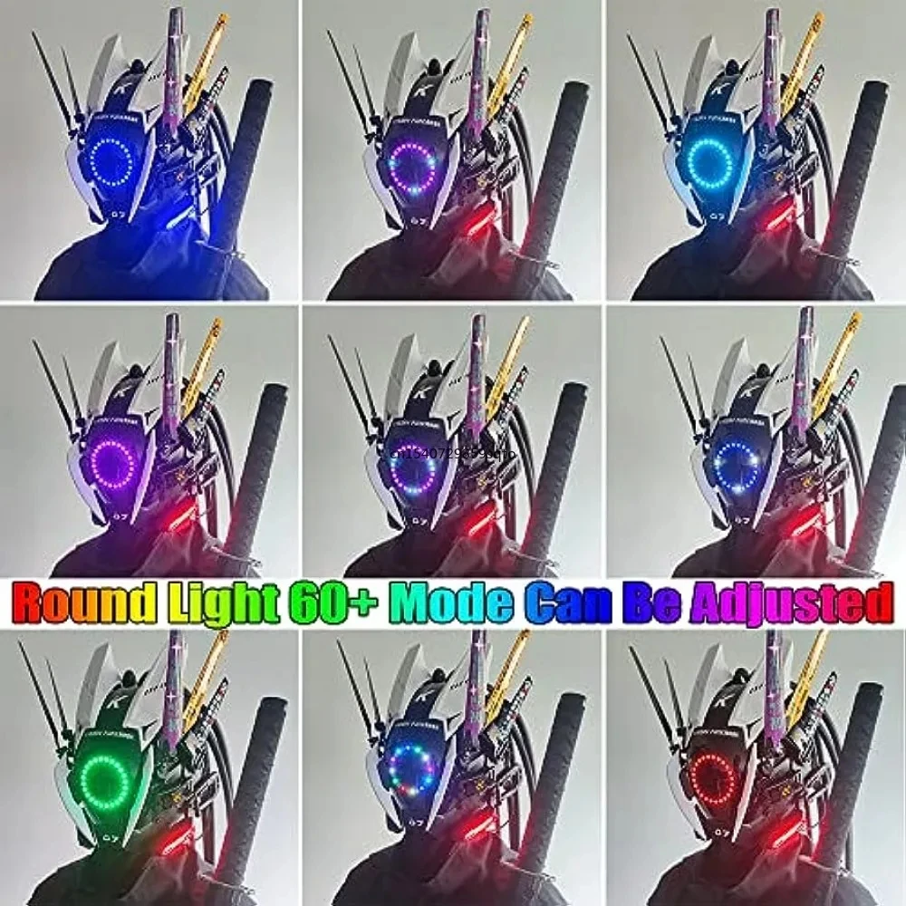 JAUPTO Punk Mask Cosplay for Men, Multicolor LED Round Light Mask Cosplay Halloween Fit Party Music Festival Accessories