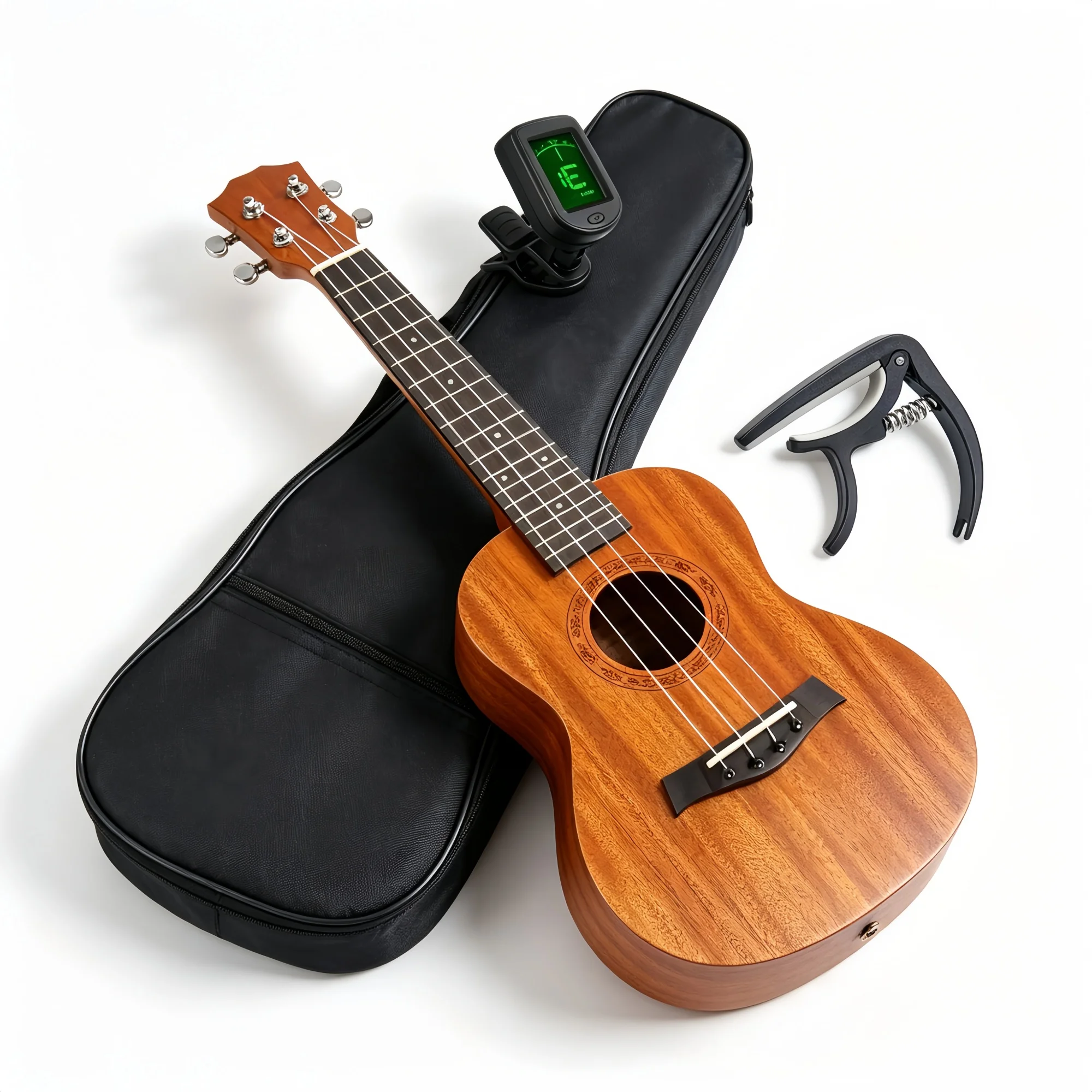 Miwayer 21 Inch Solid Mahogany Soprano Ukelele Kit with Gig Bag Digital Tuner Capo for Beginner Christmas Gift Uke Set