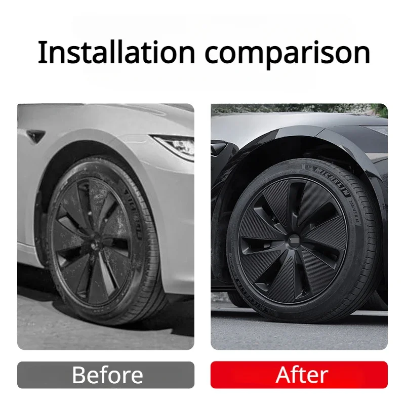 For Tesla Model 3 Highland 2024 Car Wheel Tire Hub Cover Sticker Trim PVC Protective Film Carbon Fiber Exterior Replacement