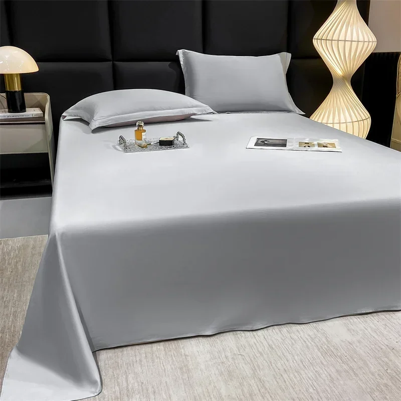 Grey TENCEL Flat Sheets 3pcs Set, Silky Soft Cooling Bed Sheets, Luxury Lyocell Silk Sheets with 2 Pillowcases for Bedroom Decor