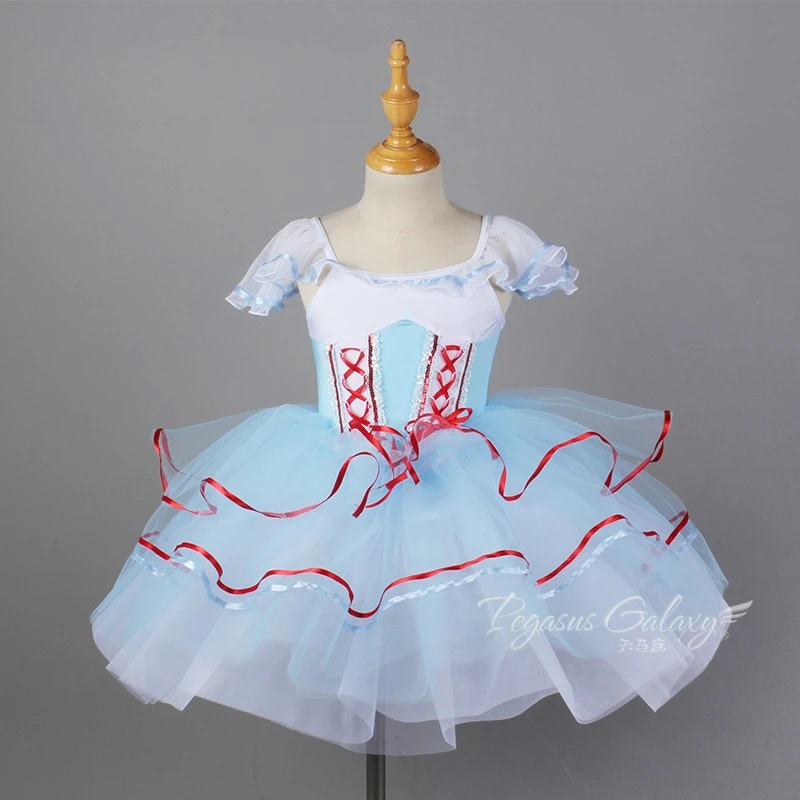 فستان رقص الباليه توتو فستان فتاة كعكة الشاش الأزرق فستان الأطفال الكبار مرحلة الأداء زي النساء الفتيات يظهر ملابس الرقص