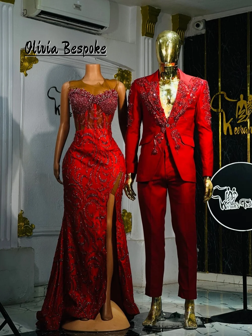 

Aso Ebi Beading Mermaid Eveing Dresses Red Diamonds Wedding Reception Gown Birthday Dress Vestidos De Noche Customized