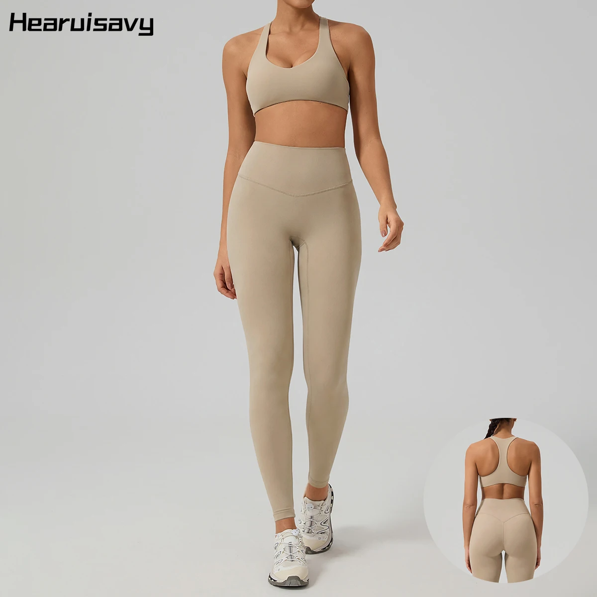 Hearuisavy Women Sports Bra Leggings Set High Waist Yoga Outfit 2Pcs Gym Fitness Pants Quick Dry Running Workout Top Female Suit