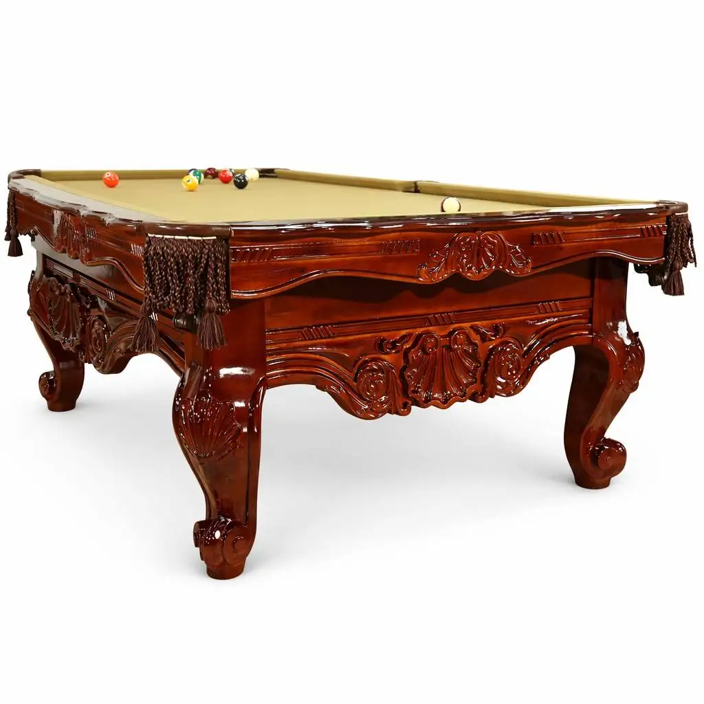 European Classical Pool Table 7FT 8FT 9FT  Hand-Carved Floral Design, Slate Bed, CE ISO 9001, OEM Custom, Antique Style