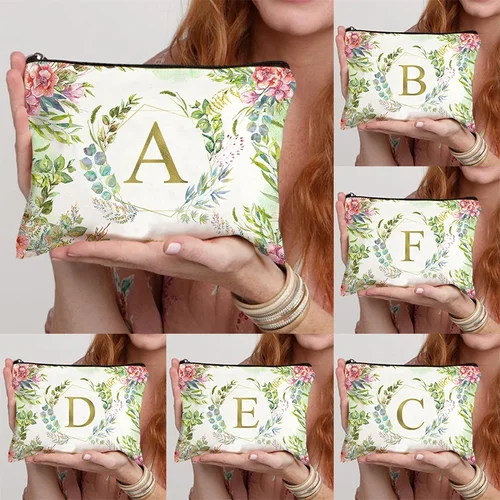 Imagen 1 del producto Bolsa de maquillaje con estampado de flores y hojas de sentido avanzado para mujer, bolsa de papelería escolar, bolsillo para baño, artículo esencial de viaje