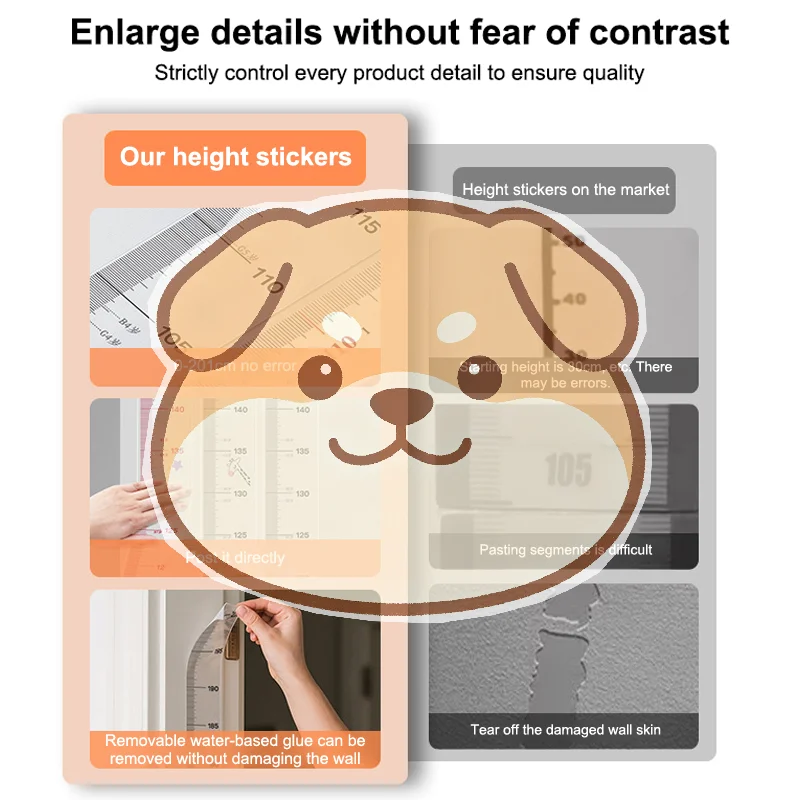 Cartoon Baby Height Growth Chart Wall Sticker 200cm Accurate Clear Scale Easy Remove for Nursery Bedroom Home Decoration