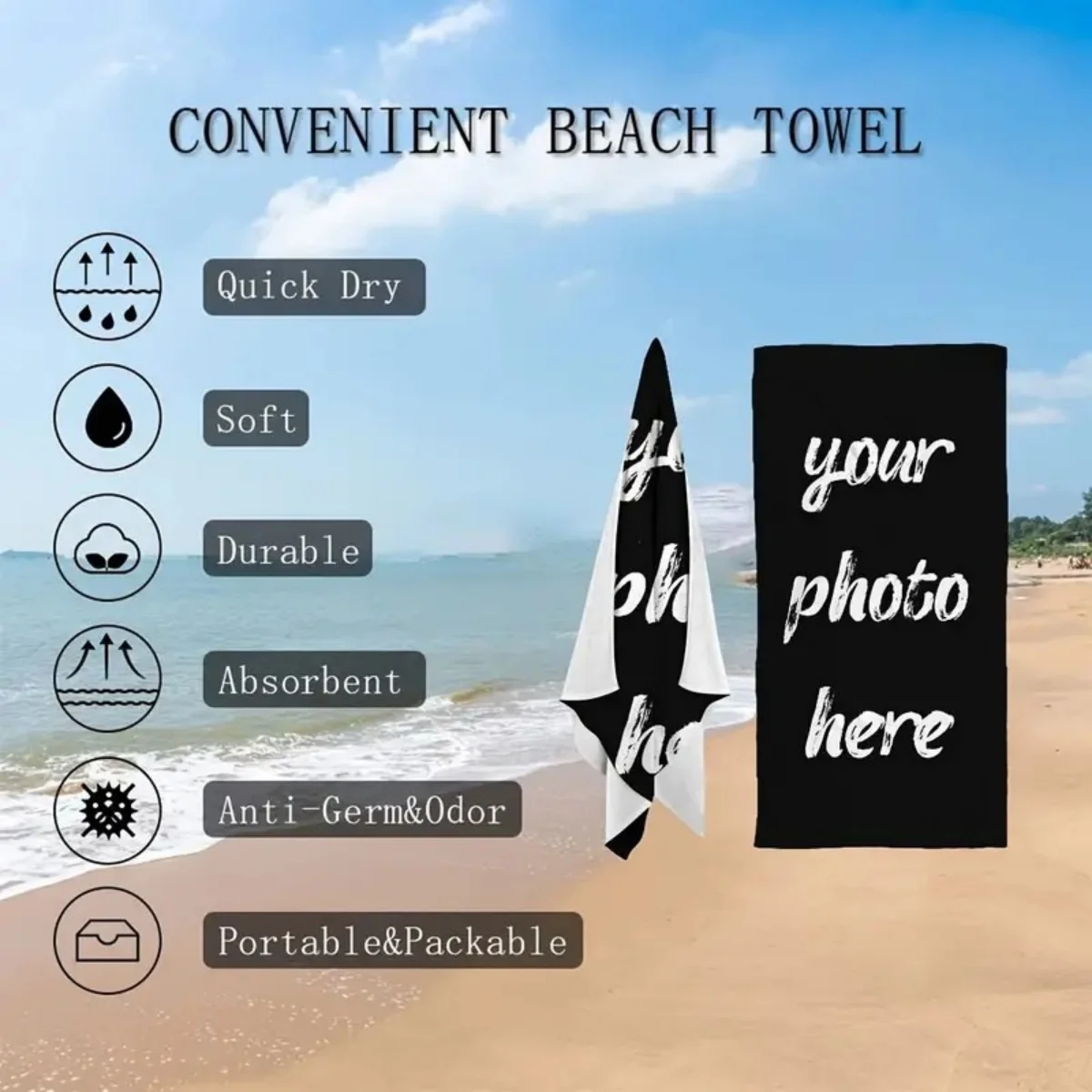 A Custom Photo Beach Towel—Available in Various Sizes, Suitable for Multiple Occasions, and Easy to Carry. image 4