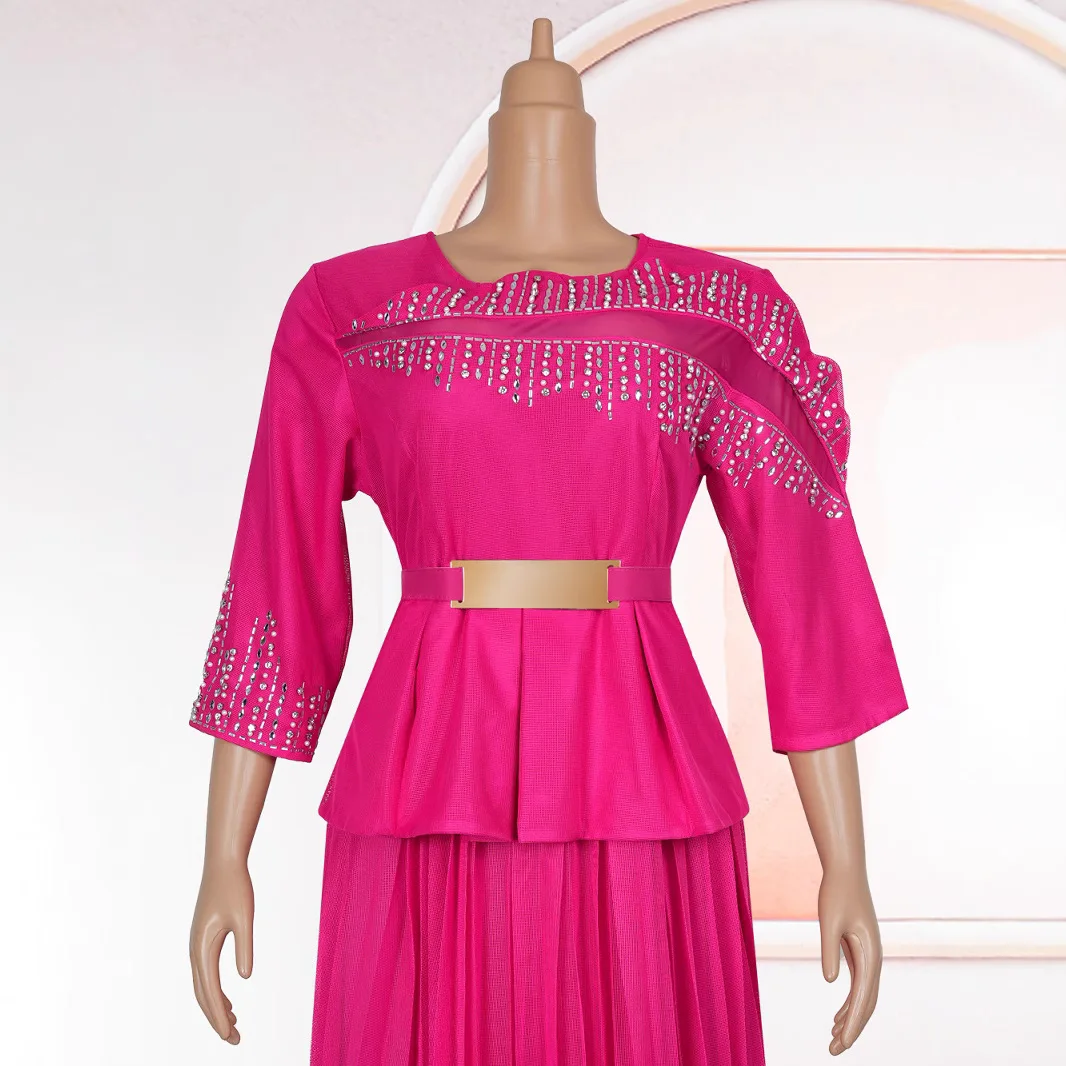 African large size women's clothing hot diamond round neck dress, European and American foreign trade temperament elegant