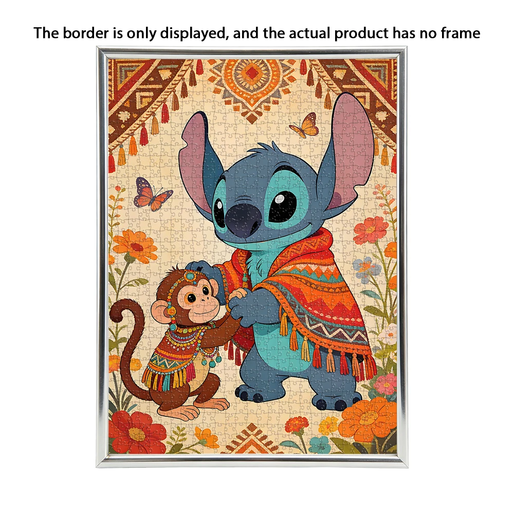 Disney Ethnic Style Stitch Wooden Floor Puzzle Game 1pc 108/200/300/500 Pieces Available Difficulty Levels