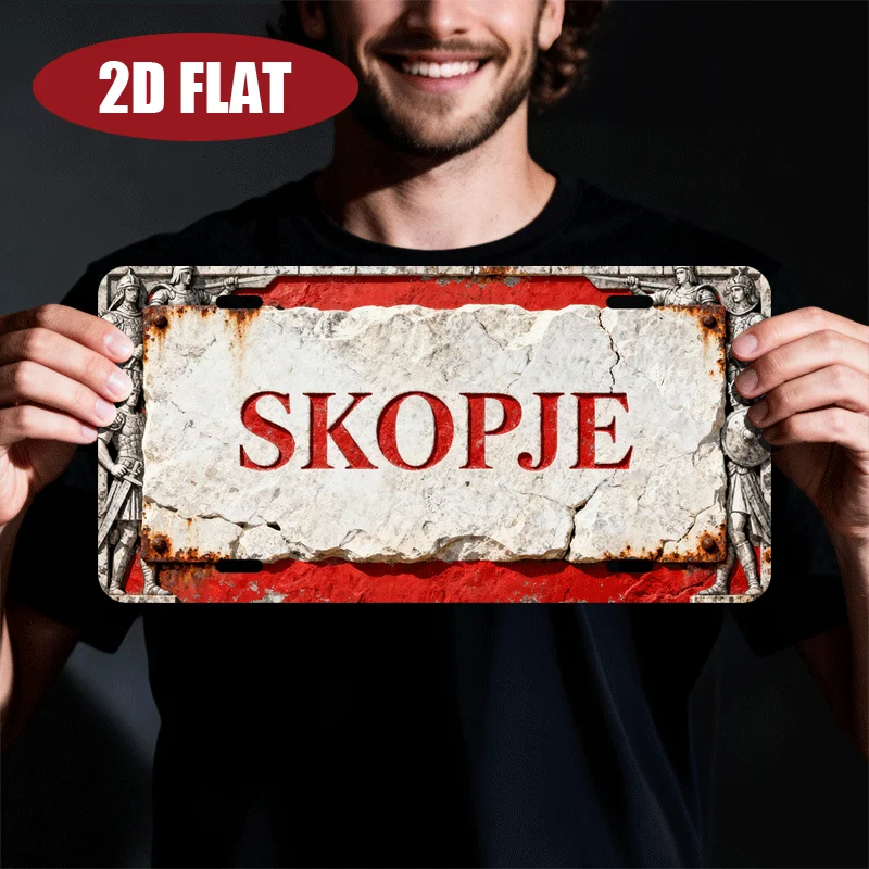 2D Flat, 1pc Skopje-Themed Vintage Balkan Red Aluminum Wall Sign - 12x6 Suitable for Bars, Cafes, European Themed Decor, Hist