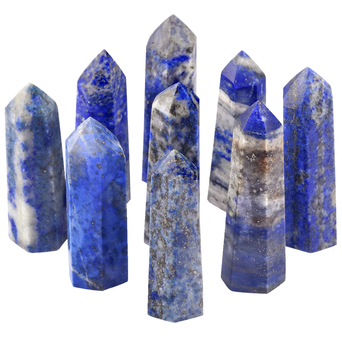 

2pcs Natural Lapis Lazuli Stone Hexagonal Points Wand Decoration ,Self Standing Gemstone Prism For Luck Reiki Chakra Meditation