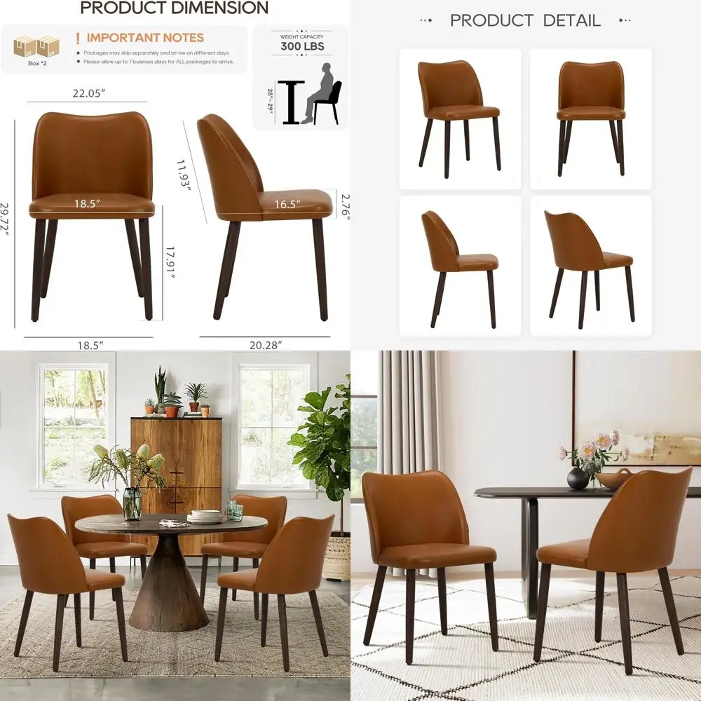 Upholstered Dining Chairs Set o 4, ern PU Leather Dining Room Kitchen Side Chair with Padded Seat and Wood Legs Restaurant/Cae,L