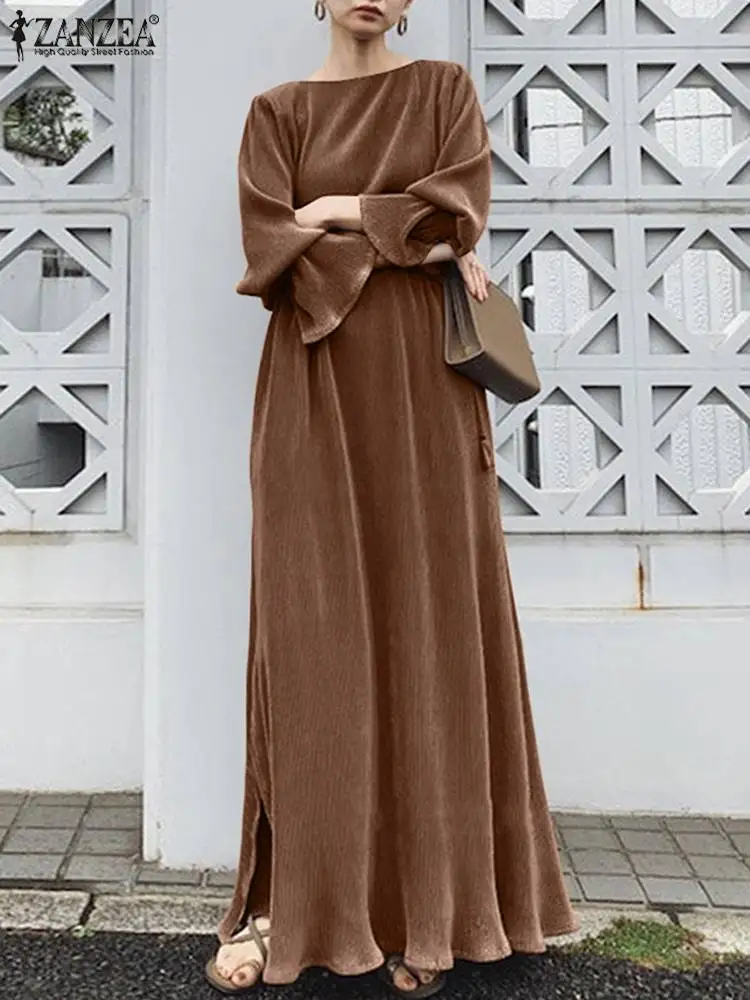 ZANZEA-Robe de Soirée Plissée pour Femme, Tenue Décontractée, Couleur Unie, Coupe Trapèze, Surdimensionnée, Manches sulf, Maxi, Printemps 2023