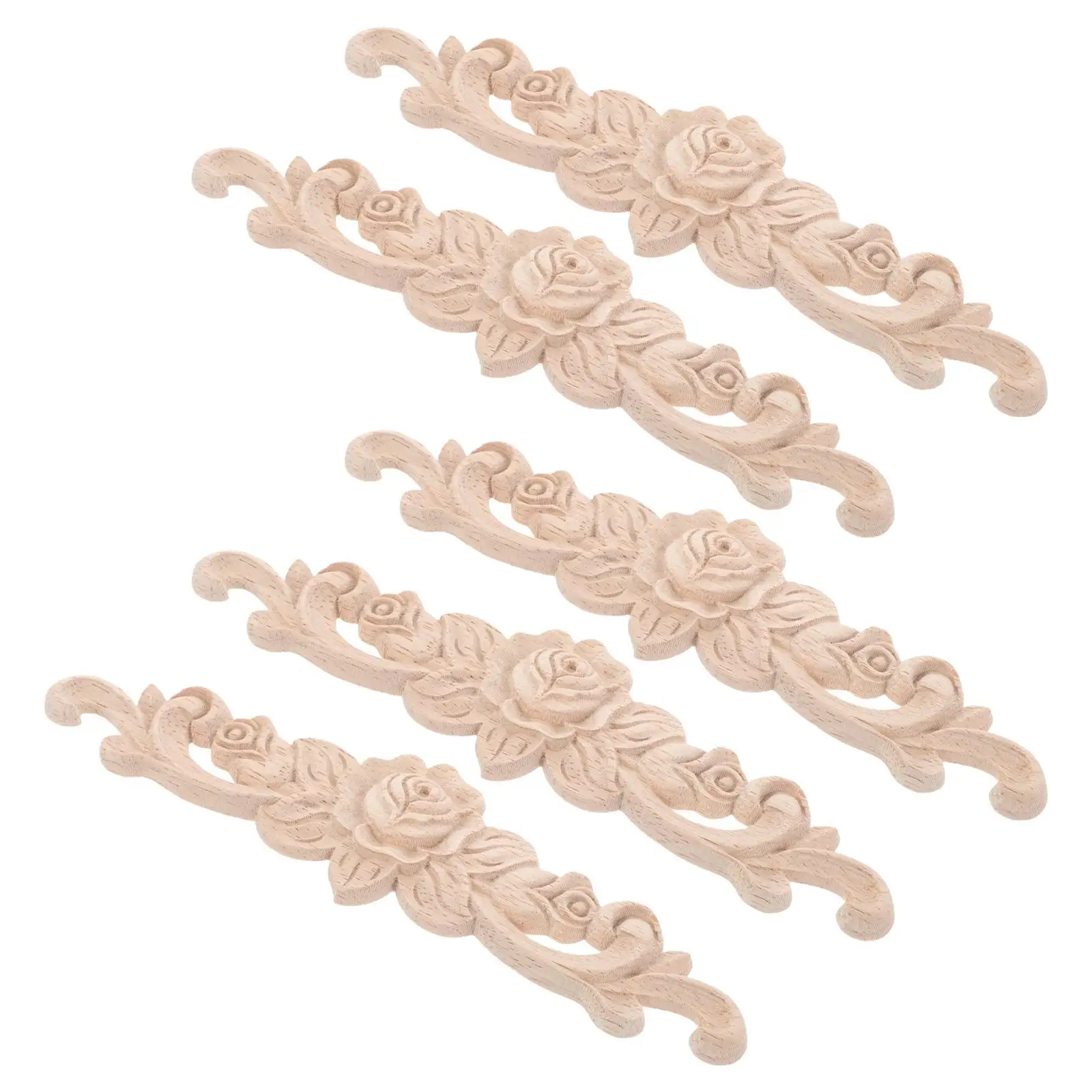 

5 Pcs Wooden Flower Decoration Carved Applique Unpainted Rose Furniture DIY Wood Craft Home Decor Sewing Supplies Embellishment