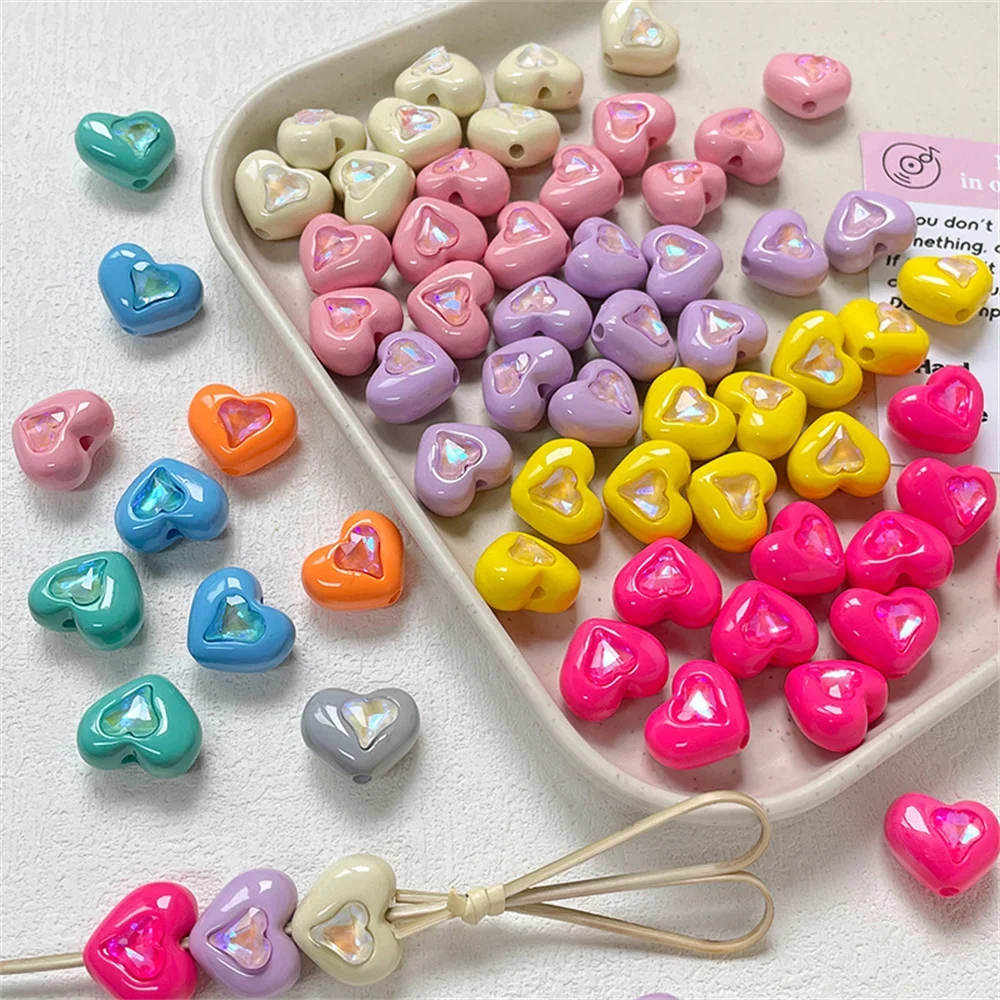 Q INS Dopamine Colored Zircon Heart Beads Acrylic DIY Bracelet Mobile Phone Chain Bead Accessories Handmade Materials