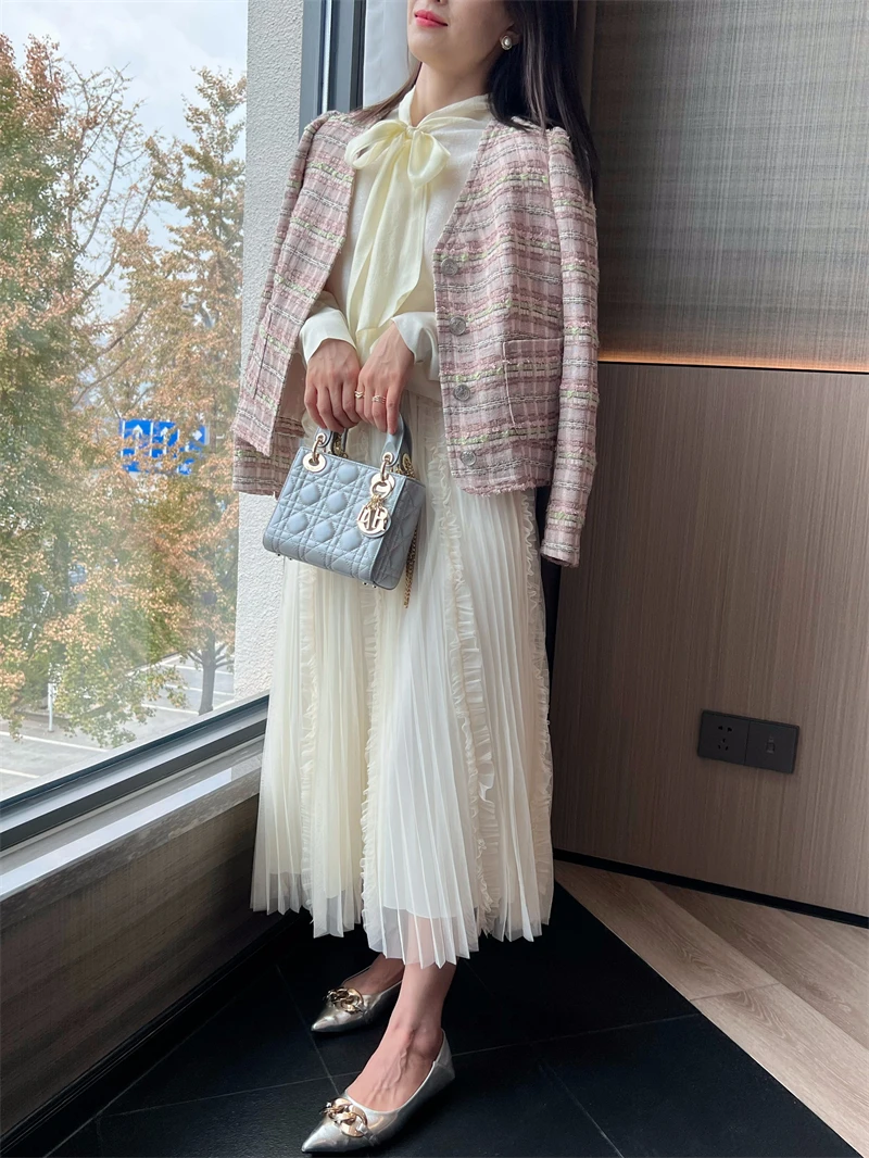 

Double-Sided Velvet f Skirt Inner Wear High Waist Long Pure Color Button Detail Commute Sle Women's Premium Faion