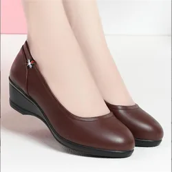 New Genuine Leather Women Shoes Low Heel Comfortable Female Casual Shoes Mid Heel Office Work Shoes Women Wedges Shoes 8 models