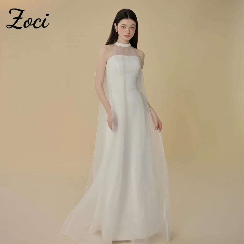 Zoci 2 Styles Strapless Korea Wedding Dresses with High Neck Jacket Photos Shoot Dress Customized Backless Floor Bridal Gown