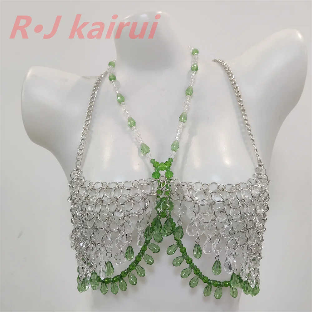 RJ Fashion Handmade Sexy Imitation White Pearls Top Halter Masquerade Stage Party Bra Jewelry Accessories