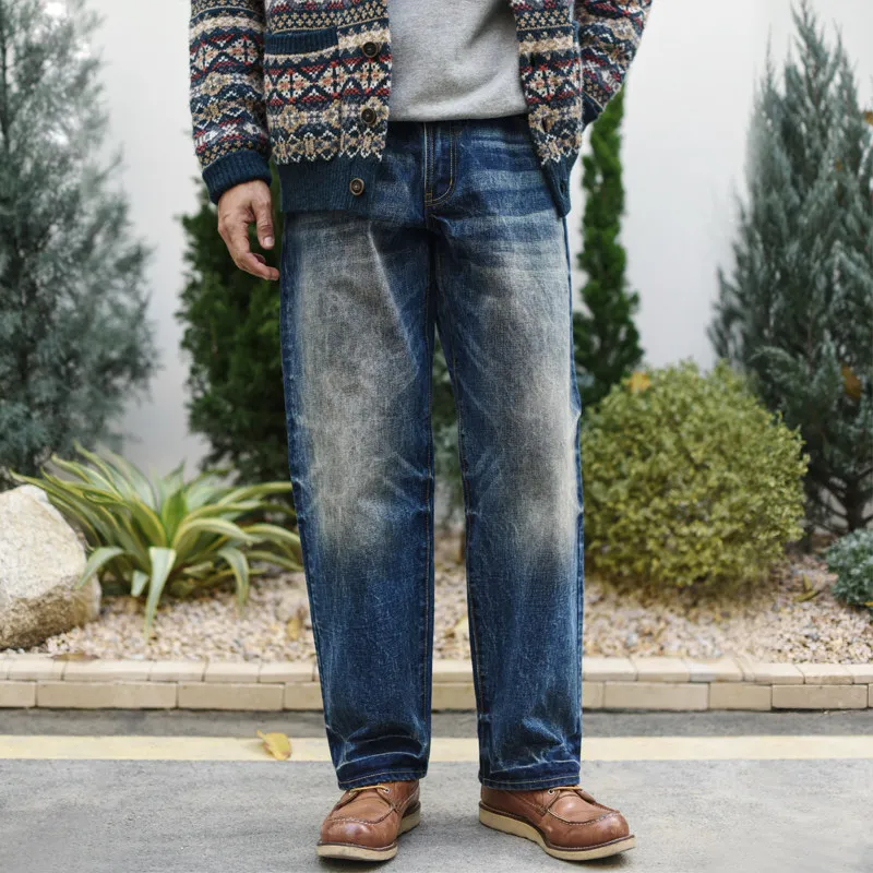 Sauce Zhan  318XX Men's  Jeans 20OZ Heavyweight Distressed Selvedge Denim Jeans Rainbow Fabric Loose Fit