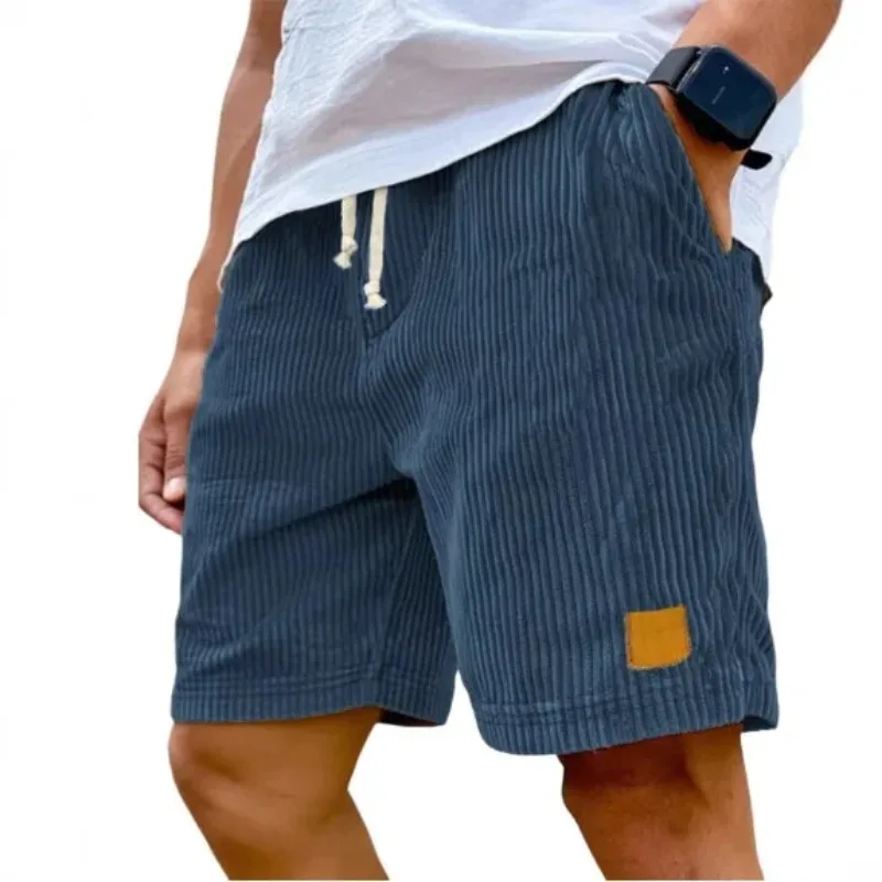 Pop American European Corduroy Knee Length Shorts Men's Casual Trendy Vintage Solid Color Drawstring Wide Leg Shorts Male Clothe