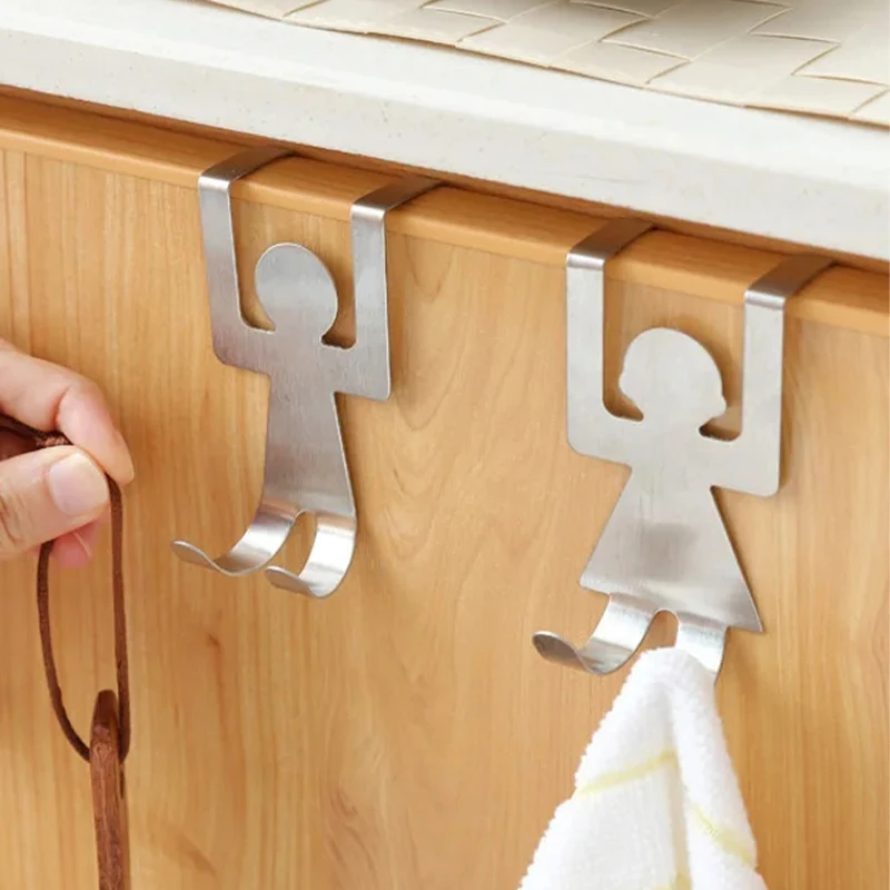 2pcs/Set Cartoon Humanoid Hook Stainless Steel Door Back Hook Kitchen Accessories Cabinet Door Storage Hook Wholesale