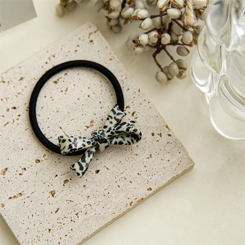 Fashion Korean Style Acetic Acid Acrylic Bow Hair Tie Leopard Tortoise Plastic Bowknot Elastic Hair Band Women Ponytail Holder